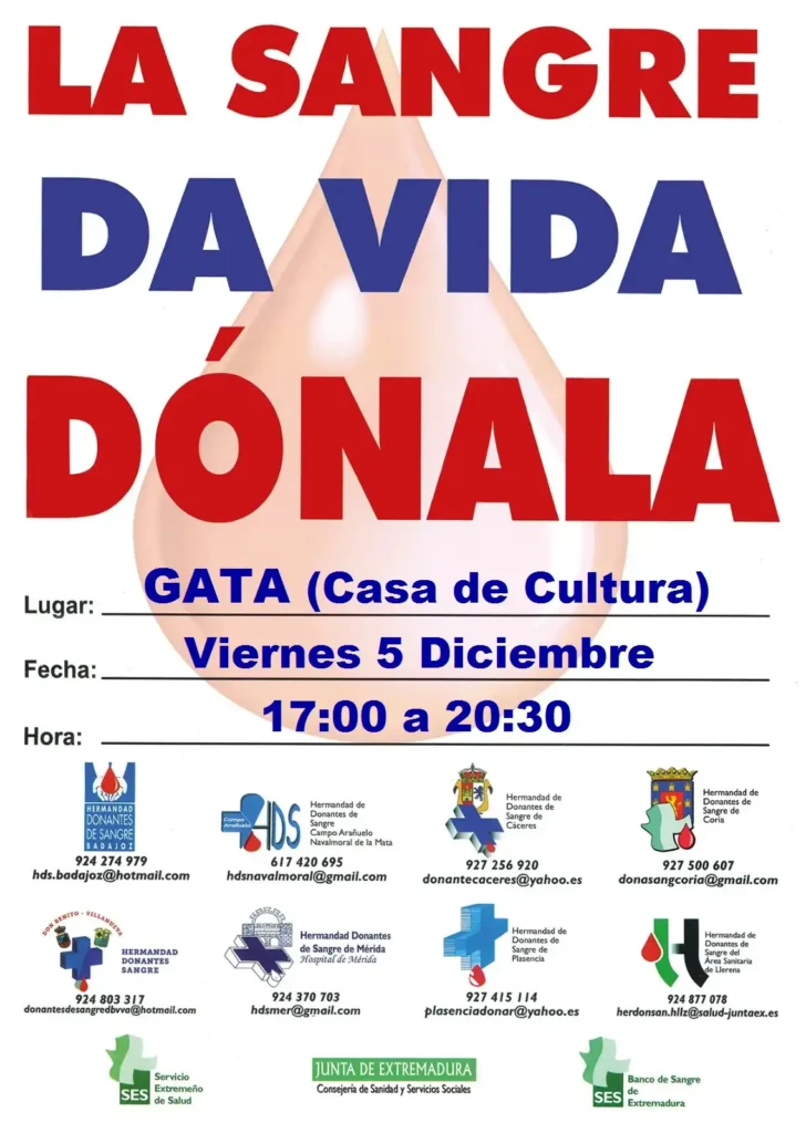 Convocatoria de Donaciones de Sangre en Extremadura para Diciembre